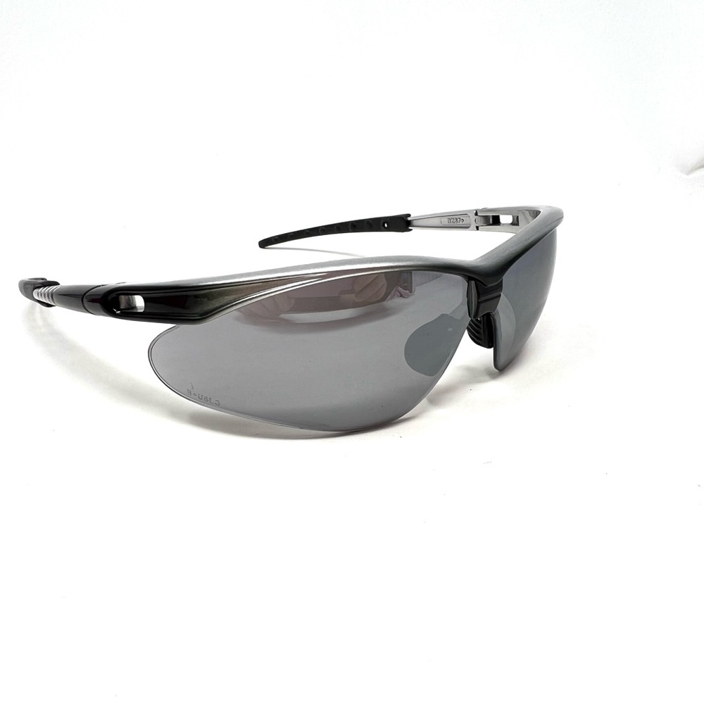 Bullhead BH6117 Men Sunglasses Wrap Safety BZ87+ Black Silve Frame Mirror Lenses